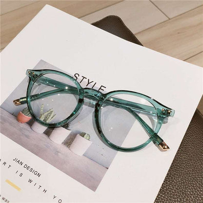 Anti-Blue Light Round Glasses - Transparent green frame