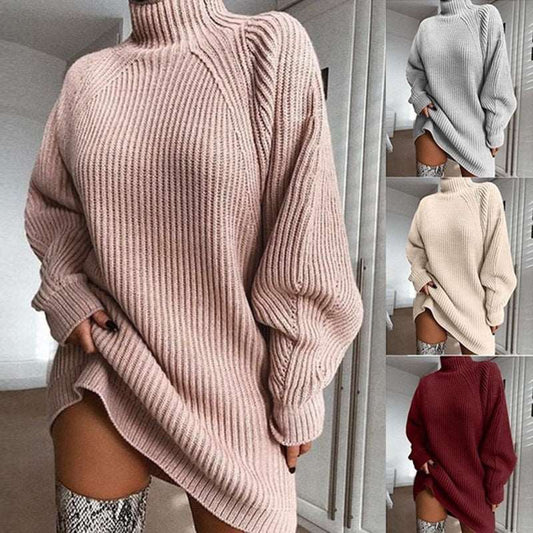 Women's Long Solid Color Sweater Dress -