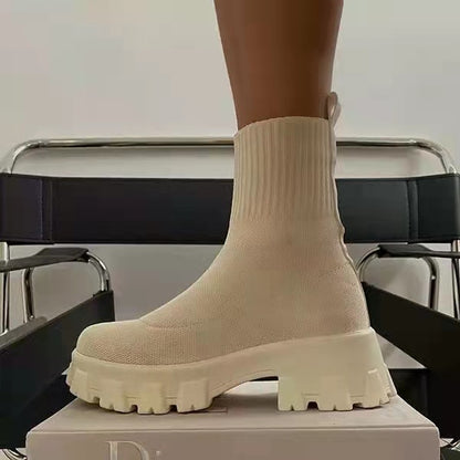 Chunky Platform Sock Boots - Beige
