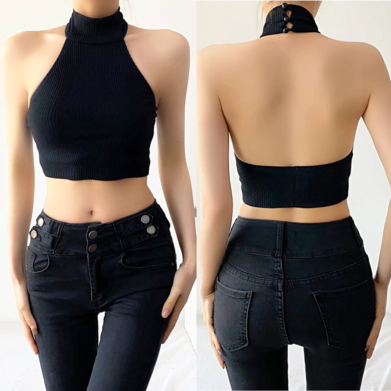 Thin Cropped Turtle Neck Tank -