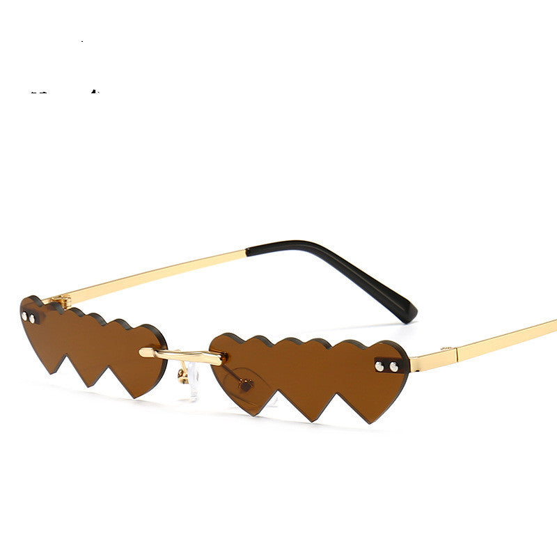 Women's Trimmed Sunglasses With Metal Rimless Sunglasses - Brown
