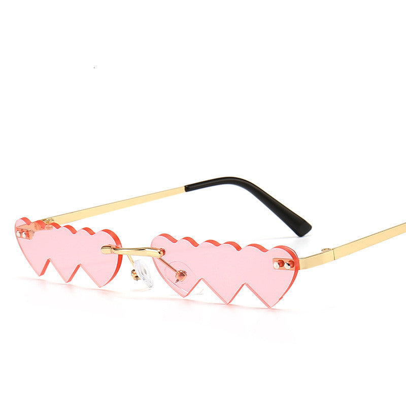 Women's Trimmed Sunglasses With Metal Rimless Sunglasses - Pink