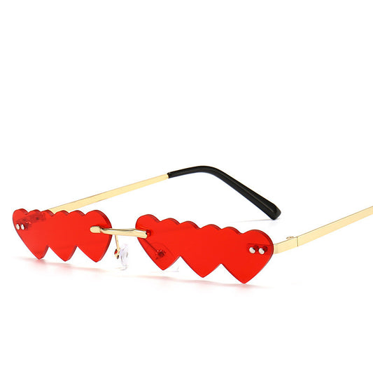 Women's Trimmed Sunglasses With Metal Rimless Sunglasses - Red