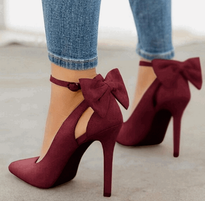 French Pointed Stiletto High Heels with Bow -