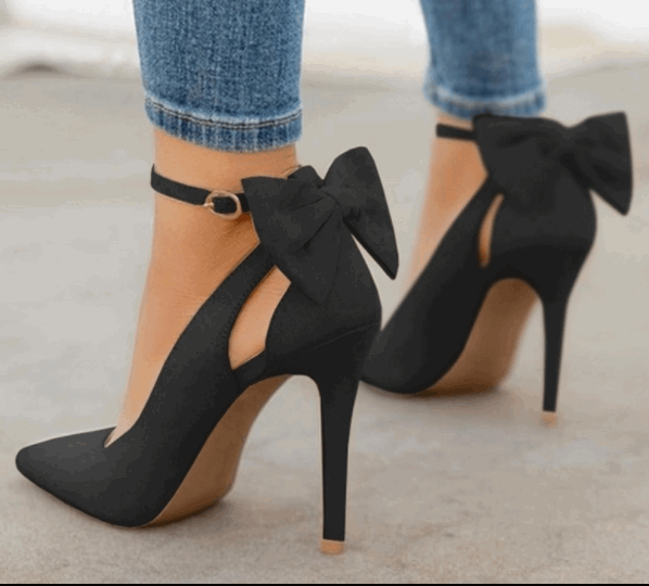 French Pointed Stiletto High Heels with Bow -