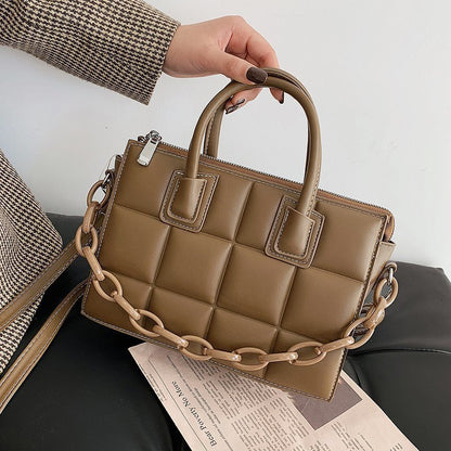 Small Textured Square Handbag - Khaki