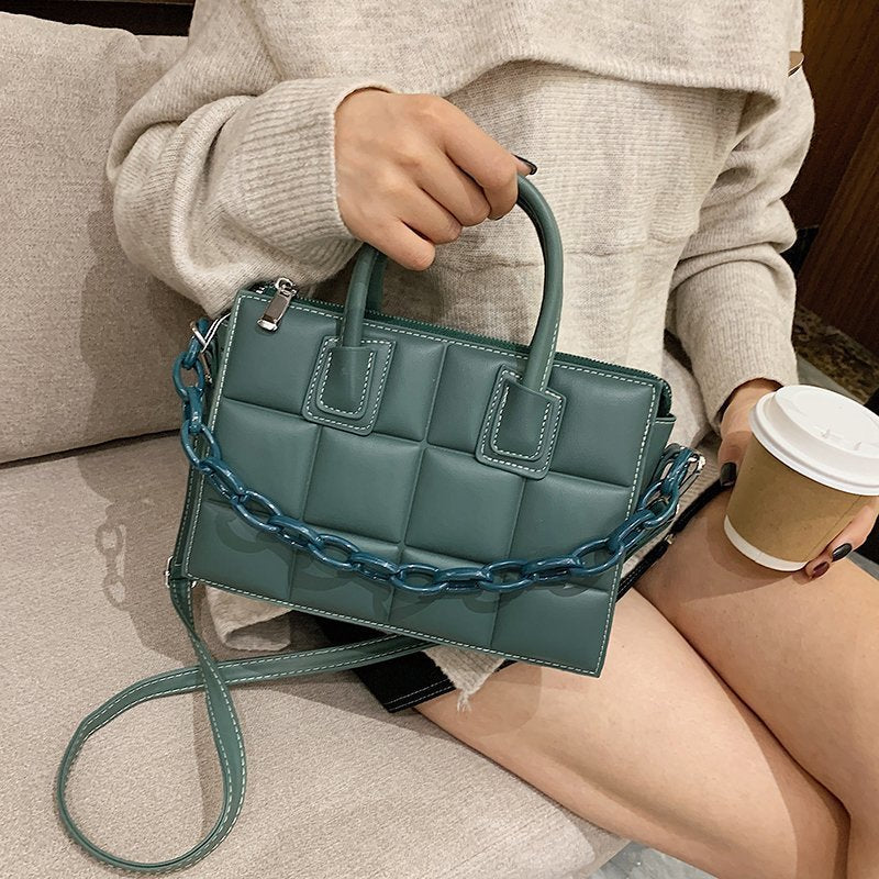 Small Textured Square Handbag - Green