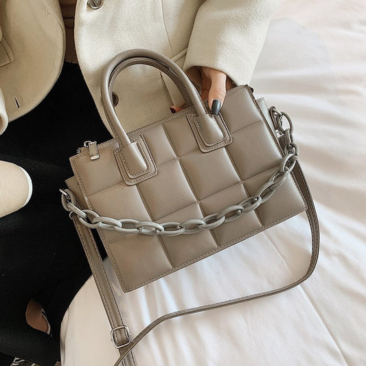 Small Textured Square Handbag - Grey