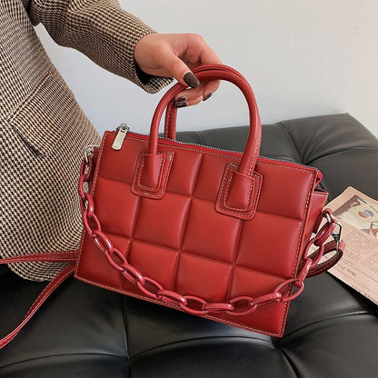Small Textured Square Handbag - Red