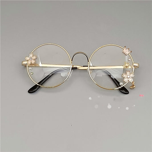 Round Shaped Glasses with Flowers - Golden cherry blossom