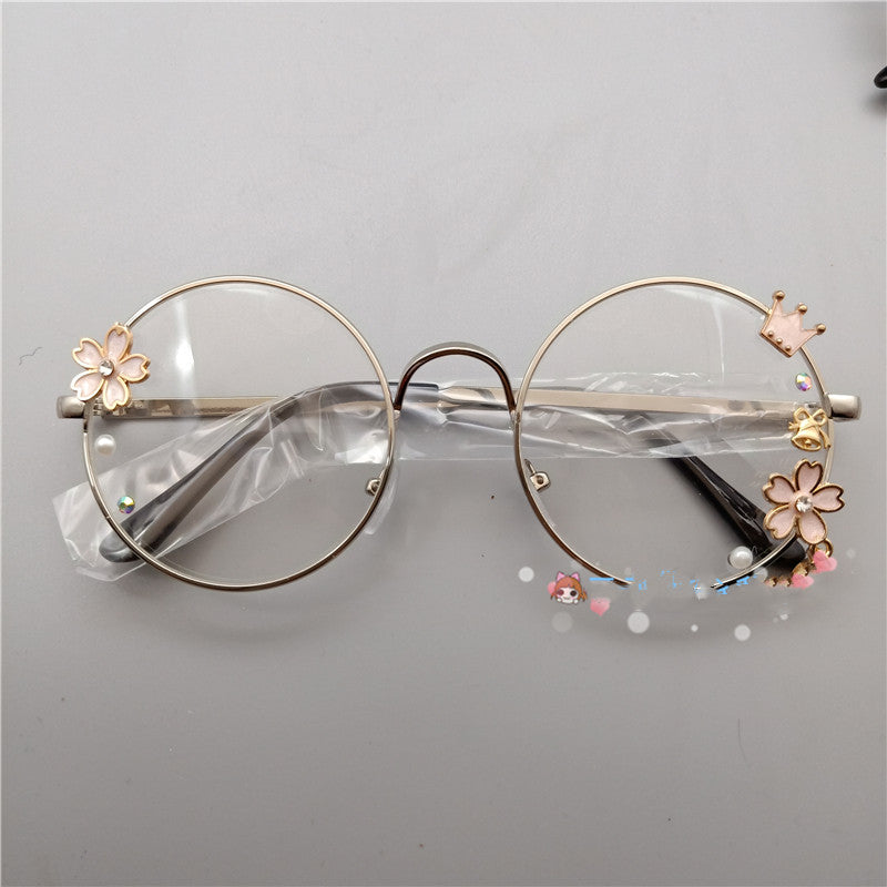 Round Shaped Glasses with Flowers - Silver cherry blossom