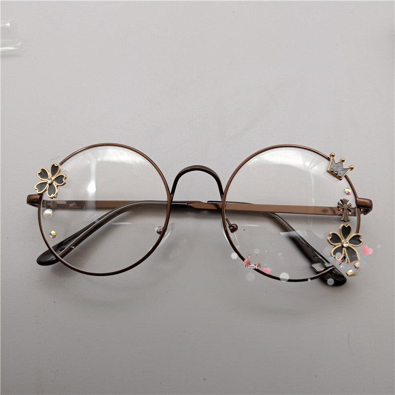 Round Shaped Glasses with Flowers - Copper cherry blossoms