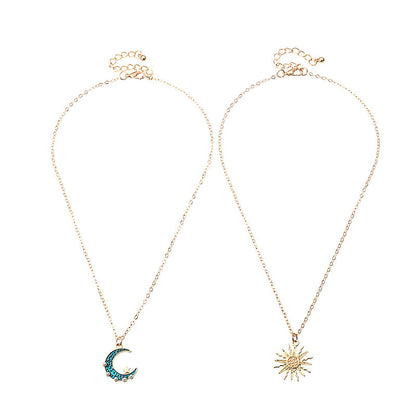 Gold Sun & Blue Moon Stainless Steel Necklaces - Both
