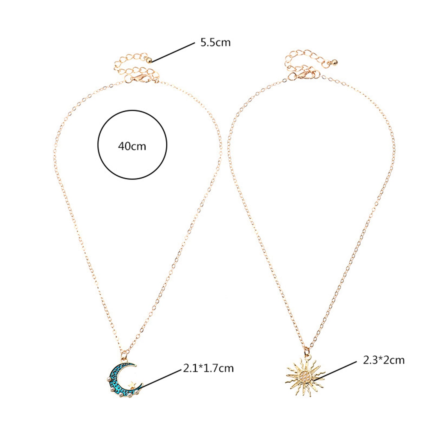 Gold Sun & Blue Moon Stainless Steel Necklaces -