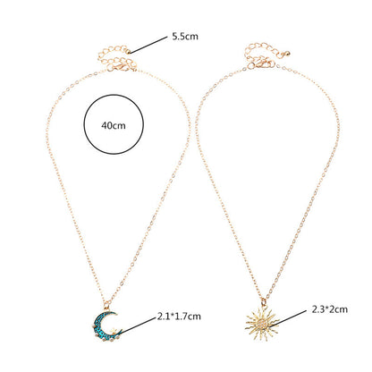 Gold Sun & Blue Moon Stainless Steel Necklaces -