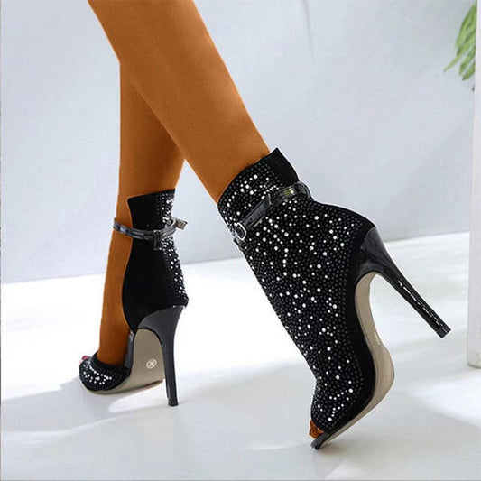 Fish Mouth Super High Heels with Buckle Strap -