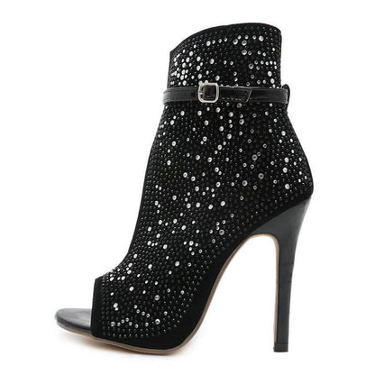 Fish Mouth Super High Heels with Buckle Strap - Black