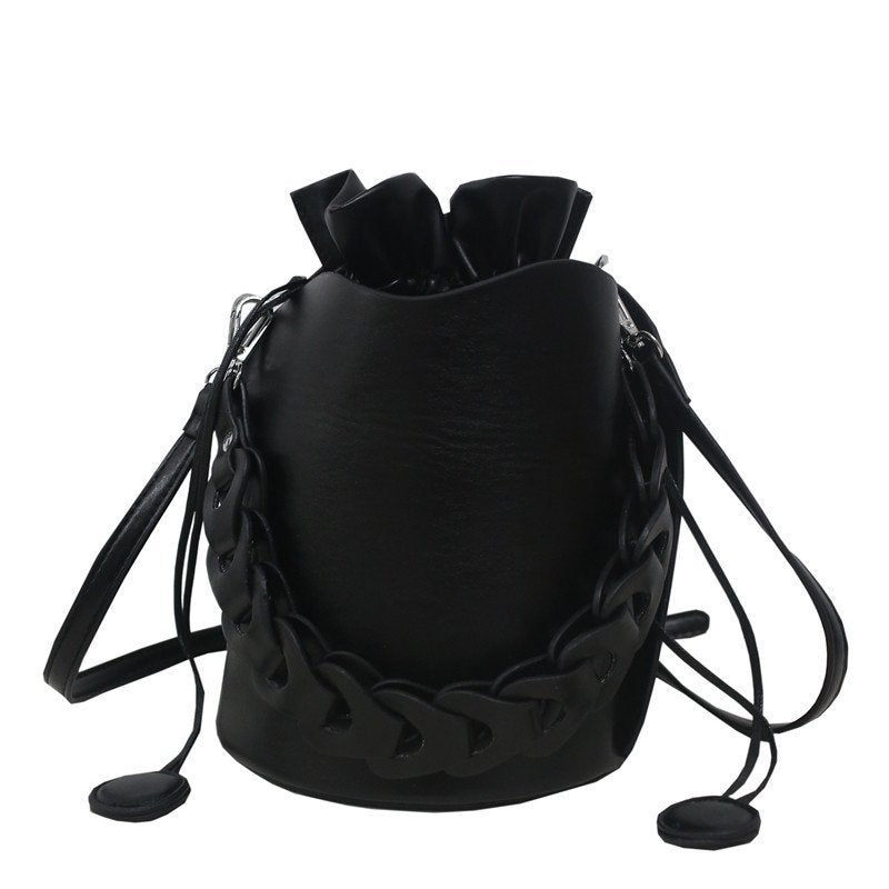Adjustable Solid Colored Shoulder Bag with Chain Handle - Black