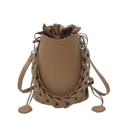 Adjustable Solid Colored Shoulder Bag with Chain Handle - Khaki