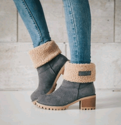 Mid-Tube Thick Heel Suede Snow Boots -