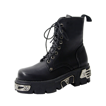 Thick Heeled Combat Boots with Metal Guards