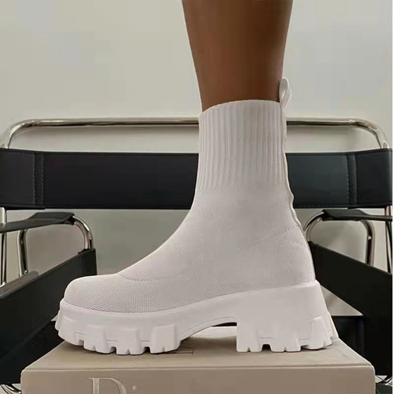 Chunky Platform Sock Boots - White