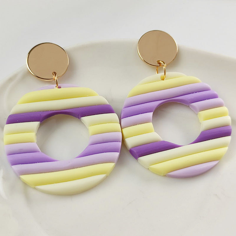 Multi-Color Clay Circle Earrings - Purple and Yellow