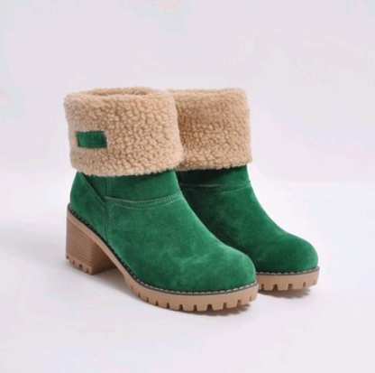 Mid-Tube Thick Heel Suede Snow Boots - Green