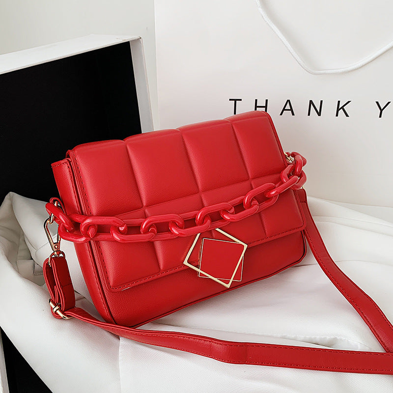 Small Textured Square Chain Bag - Red