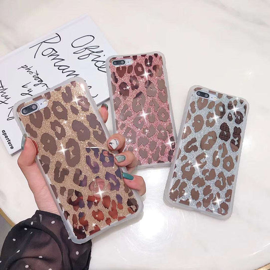Shiny Leopard Print Phone Case with Glitter -