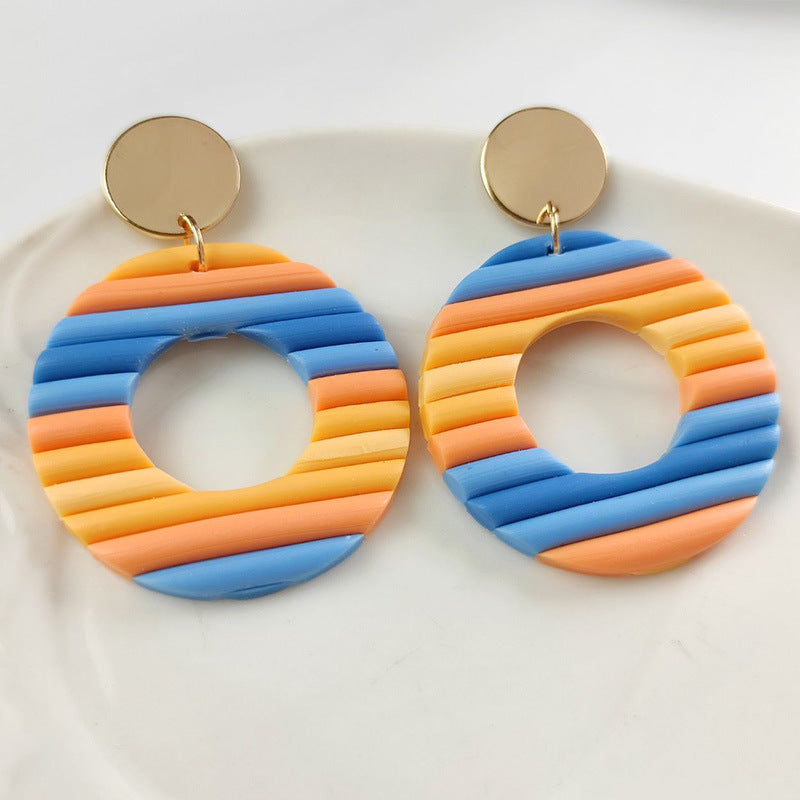 Multi-Color Clay Circle Earrings - Blue and Orange