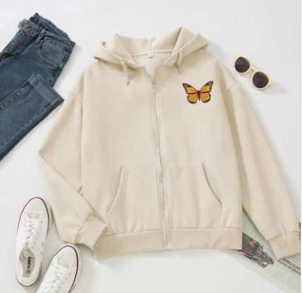Long Sleeved Zip-Up Hoodie with Butterfly