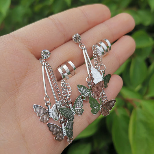 Metal Butterfly Tassel Earrings -