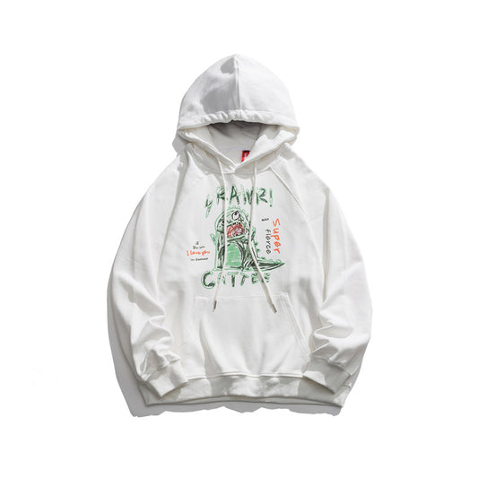 Long Sleeved Hoodie with Printed Dinosaur and Letters