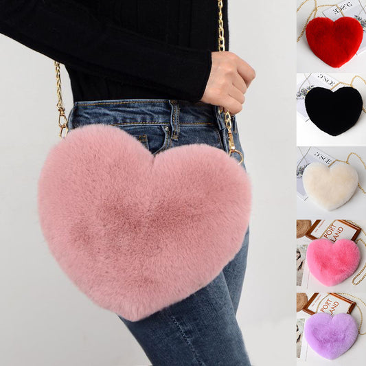 Large Capacity Heart Plush Bag with Chain Strap -