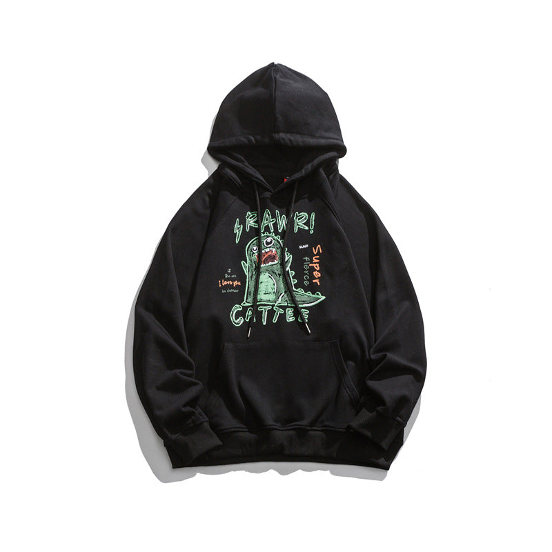Long Sleeved Hoodie with Printed Dinosaur and Letters