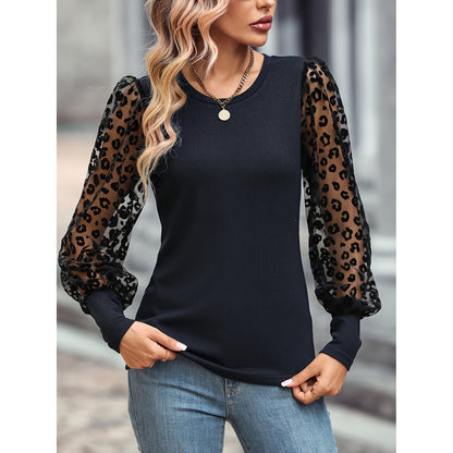 Slim-fit Color Matching Long-sleeved Top - Navy Blue