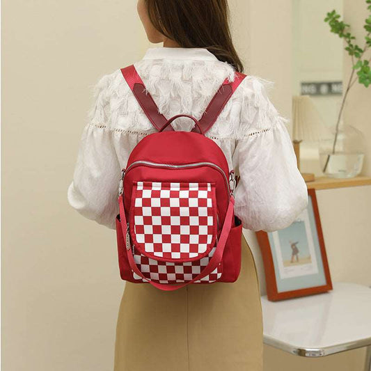 Lightweight Nylon Checker Patterned Backpack -