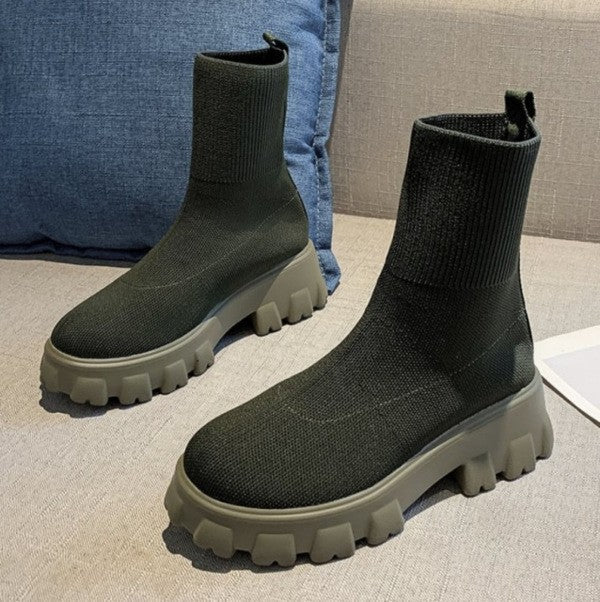 Chunky Platform Sock Boots - Green