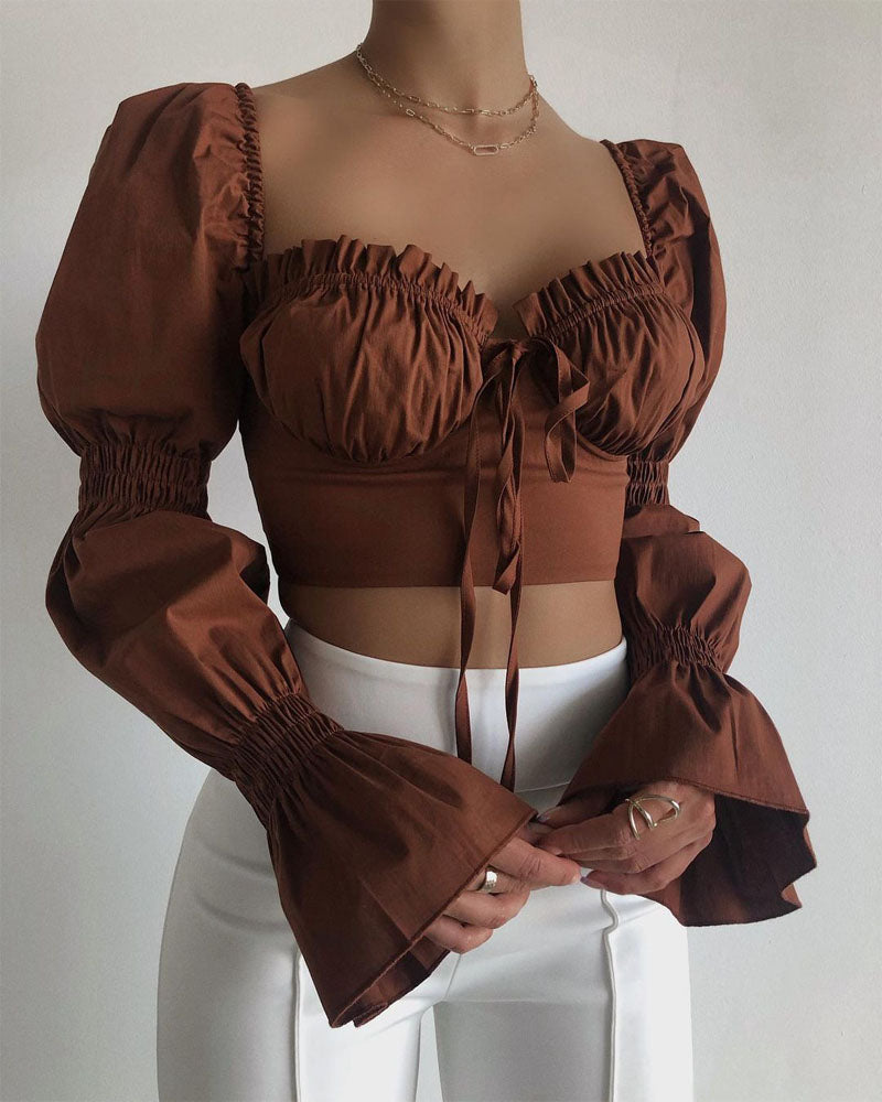 Ruffled Puff Sleeved Cropped Top -