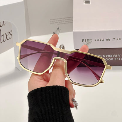 Thick Framed Shield Sunglasses - Gold with Magenta Lenses
