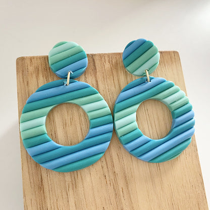 Multi-Color Clay Circle Earrings - Blue and Green