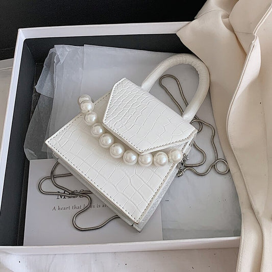 Mini Textured Trapezoid Handbag - White