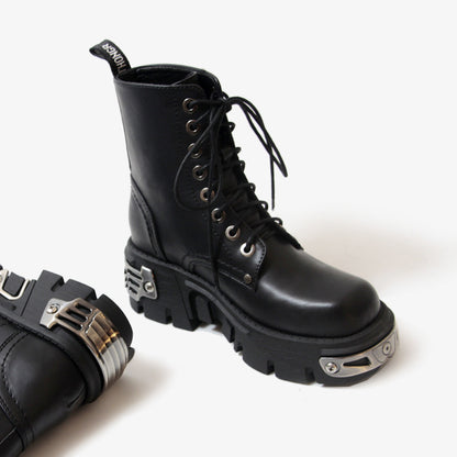 Thick Heeled Combat Boots with Metal Guards