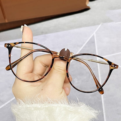 Round Thin Framed Glasses - Leopard color