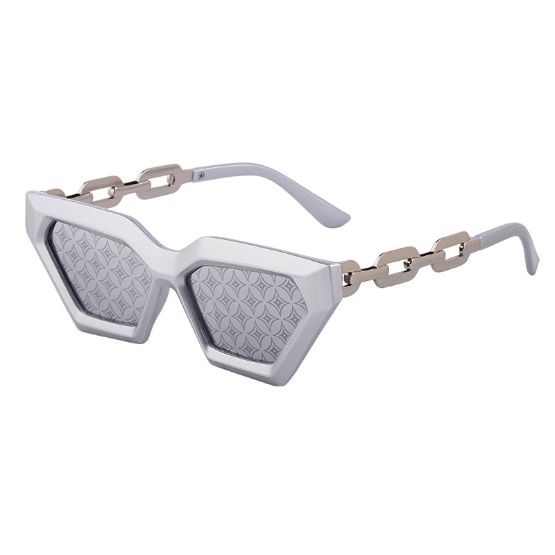 Thick Framed Cat Eye Sunglasses - C7 porcelain silver white