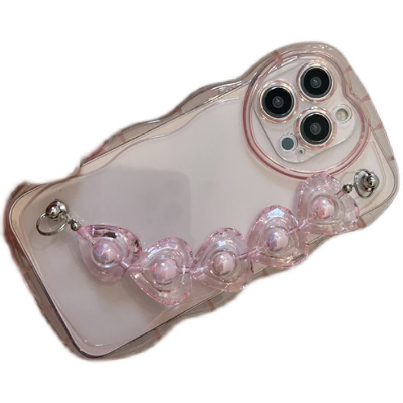 Jelly Heart Chain Mobile Phone Case - Pink love wave