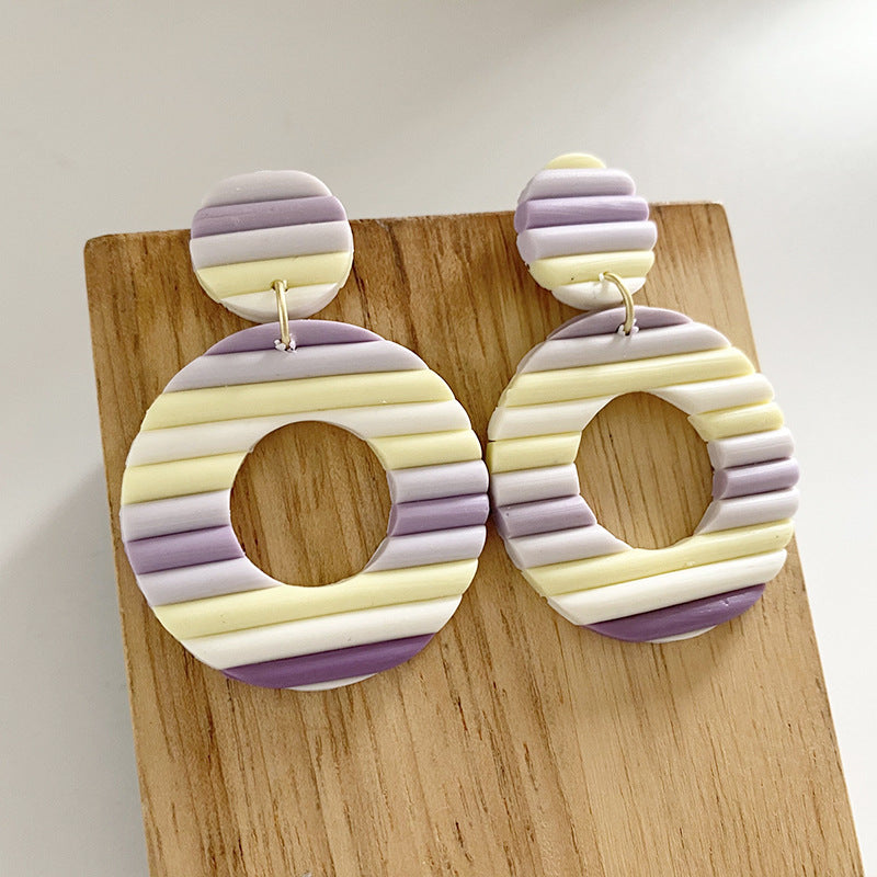 Multi-Color Clay Circle Earrings - Dull Purple and Yellow