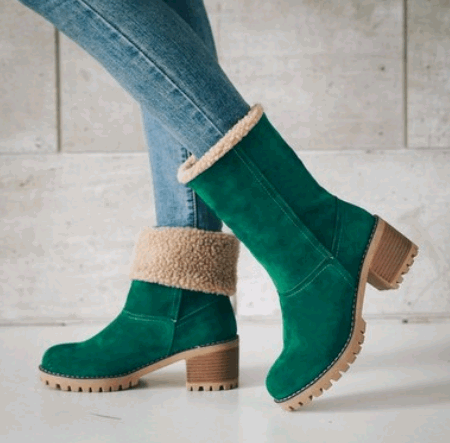 Mid-Tube Thick Heel Suede Snow Boots -