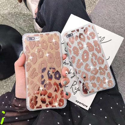 Shiny Leopard Print Phone Case with Glitter - Gold